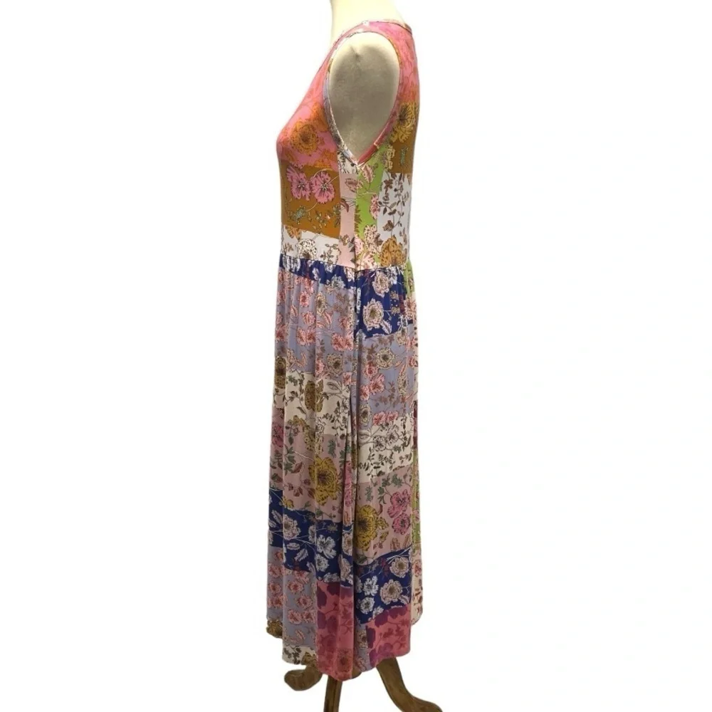 Johnny Was Cosmo Easy Fit Tea Length Patchwork Bamboo Midi Dress Women Large - Picture 8 of 16